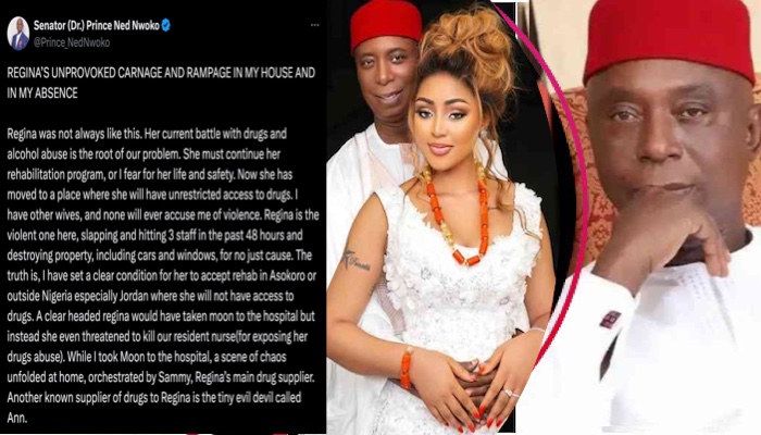 Ned Nwoko Accuses Wife Regina Daniels Of Drug Abuse After Viral Domestic Violence Allegation