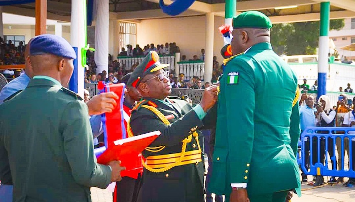 President Of Sierra Leone Julius Maada Bio Confers National Honours On Two Senior Nigerian Military Officers