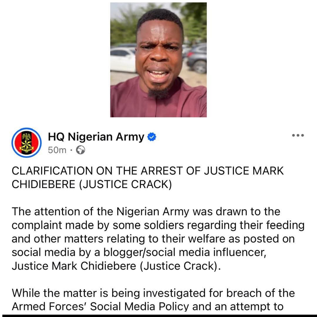 Army Arrests Blogger Chidiebere Over Alleged Misinformation, Incitement
